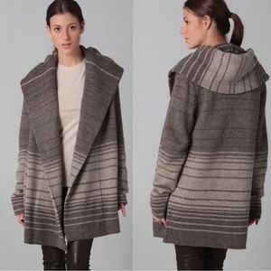 Vince Sophie Hooded Brown Striped Cardigan Size Small